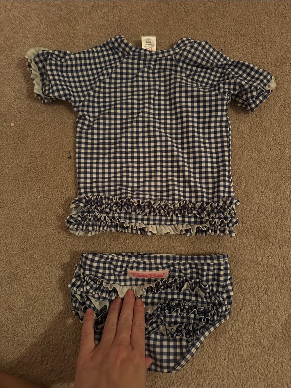 Rufflebutts Gingham Ruffle Rash Guard Bikini Set - Blue & White - Picture 2 of 2